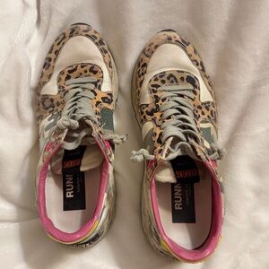 Golden Goose Leopard Print Sneakers - Pink and Tan